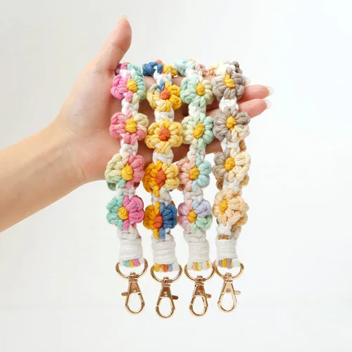 Miniatura 6 de Poagoep Llavero bohemio hecho a mano, llavero de muñeca, llavero de muñeca para llaves, lindo llavero de margarita para mujer