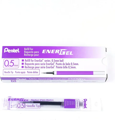 Pentel - Tinta de recarga para bolígrafo de gel EnerGel, punta de aguja de 0.5 mm, tinta violeta, caja de 12 (LRN5-V)