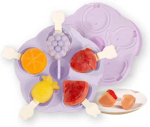Moldes de paletas de 5 piezas, lindas bandejas de paletas con formas de frutas, molde de silicona sin BPA para helados para congelador, hecho en