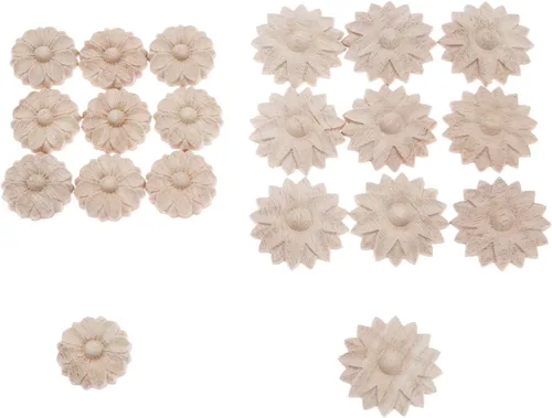 Miniatura 6 de MUXSAM Paquete de 10 rosetas de madera, apliques pequeños onlay, sin pintar, calcomanías redondas de tallado de flores para el hogar, armarios