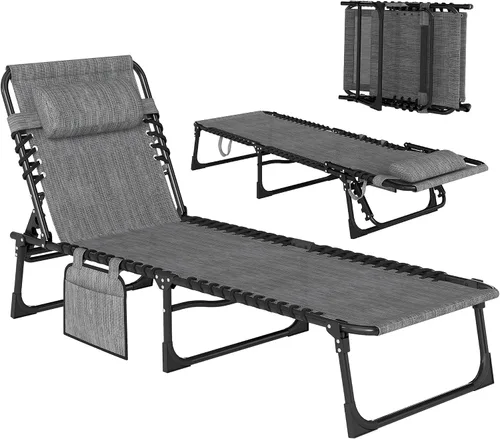 Miniatura 10 de Outsunny Tumbona plegable para exteriores, silla de bronceado con bolsillo lateral, correa de transporte, tumbona portátil para patio y playa