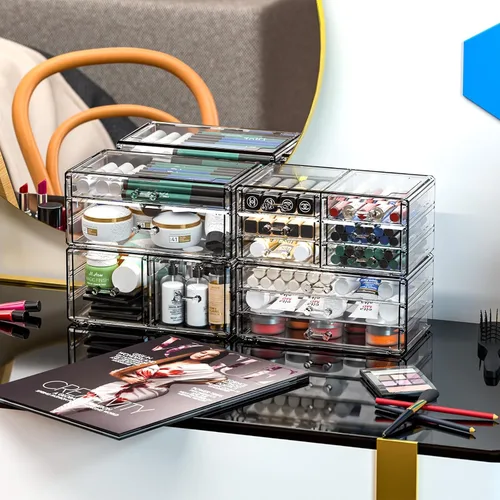 Miniatura 5 de Cq acrílico 4 Pack Organizador de Cajones de Acrílico Transparente para Encimera, Almacenamiento de Maquillaje Apilable con 13 Cajones, Organizador