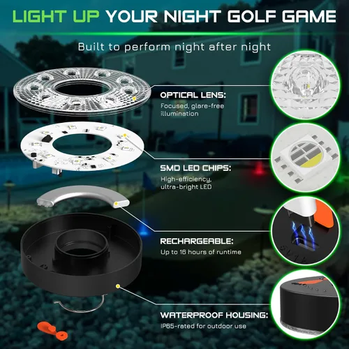 Miniatura 3 de KINGTOP Luz de hoyo de golf LED recargable - Impermeable, lente de iluminación enfocada, control remoto, perfecta para práctica nocturna de golf