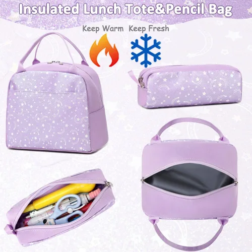 Miniatura 90 de Juego de mochila para niñas y adolescentes, mochila escolar para niños con bolsa para el almuerzo, estuche para lápices, mochilas escolares