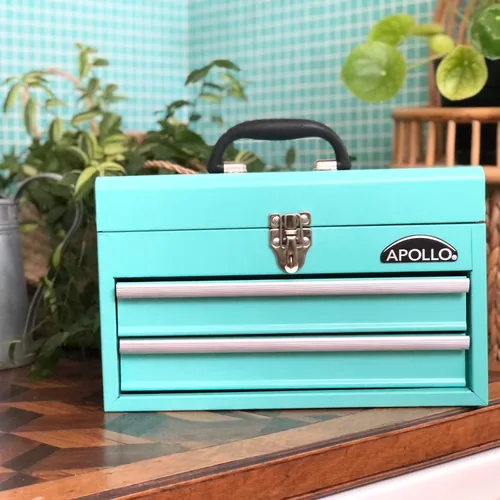 Miniatura 5 de Apollo Tools DT5010-GR - Caja de herramientas de acero de 14 pulgadas con compartimento superior profundo y 2 cajones de acero resistente con Verde