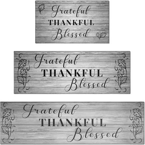 Miniatura 10 de Grateful Thankful Blessed - Juego de 2 alfombras de cocina antideslizantes beige y alfombrillas acolchadas cómodas para cocina, suelo de cocina