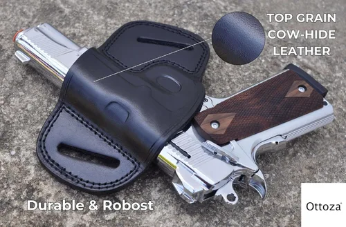 Miniatura 4 de Ottoza Funda de cuero hecha a mano derecha para pistola 1911 – Funda OWB para pistola 1911 se adapta a la mayoría de los modelos 1911 COLT – Kimber