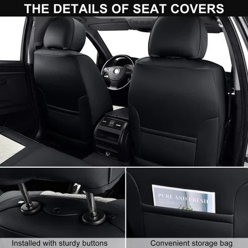 Miniatura 3 de Fundas de asiento delantero de automóvil, par de fundas de asiento delantero de cuero transpirable con reposacabezas, funda universal de asiento