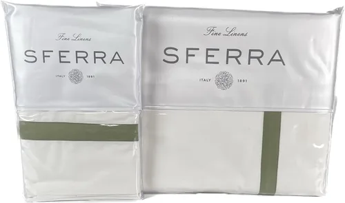 Sferra Estate Collection - Juego de sábanas 100% percal de algodón de fibra larga de 200 hilos con apliques satinados, refrescante, suave y