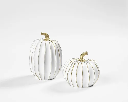 Miniatura 7 de FESTGLOX Decoración de calabaza de otoño, 2 figuras de calabaza falsas de resina de Acción de Gracias, calabazas blancas y doradas para decoración