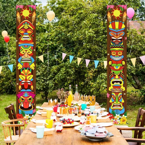 Miniatura 3 de Frienda Decoraciones de fiesta de Tiki hawaiano Luau suministros de decoración de fiesta Tiki Banner Totem Letrero de puerta para Hawai Tropical