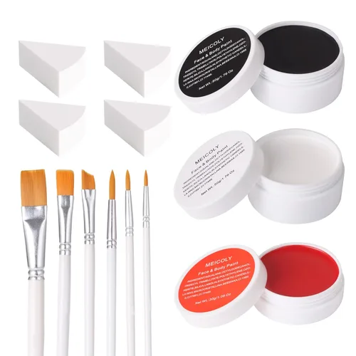 MEICOLY Kit de maquillaje de payaso, pintura corporal blanca y negra para Halloween, Devil Joker Zombi, Vampire Skeleton SFX, pintura corporal