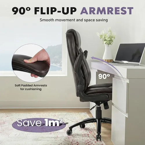 Miniatura 7 de MALOL Juego de 2 sillas de oficina de 300 libras con reposabrazos abatibles y respaldo reclinable, silla de escritorio ejecutiva ergonómica de piel