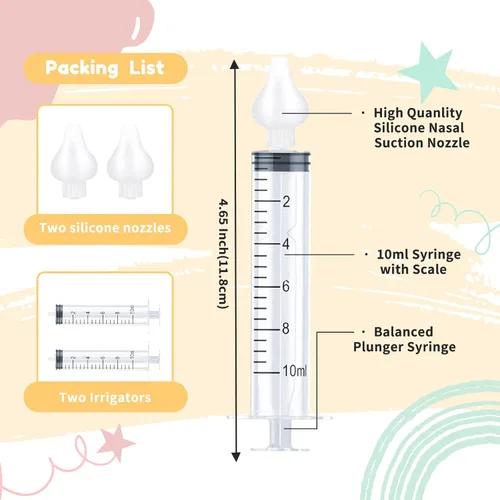 Miniatura 2 de Irrigador nasal para bebé, 0.3 fl oz, aspirador nasal profesional para bebés con puntas de succión nasal de silicona segura, jeringa nasal portátil