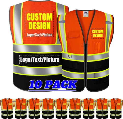Miniatura 33 de BeautyWill Chaleco de seguridad con logotipo personalizado Class2 Chaleco reflectante de alta visibilidad con bolsillos y cremallera chaleco