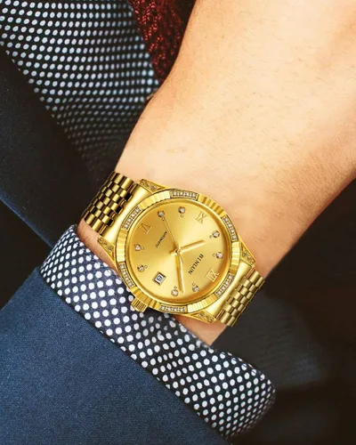 Miniatura 34 de BINLUN Reloj de pulsera para hombre, mecánico automático, reloj dorado con cuerda automática, elegante, chapado en oro de 18 quilates, relojes