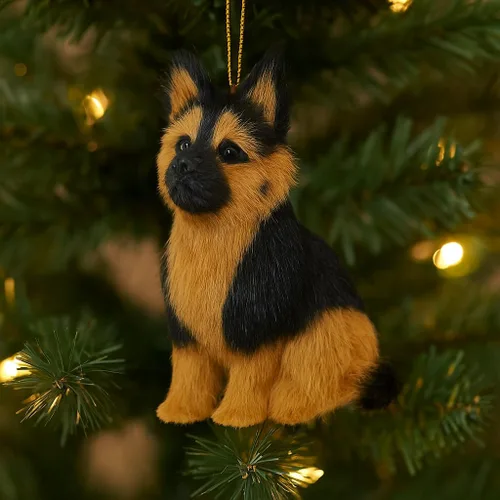 Miniatura 3 de The Bridge Collection Adorno de perro de pastor alemán – Adorno de pastor alemán peludo para decoración navideña – Adorno de árbol de Navidad