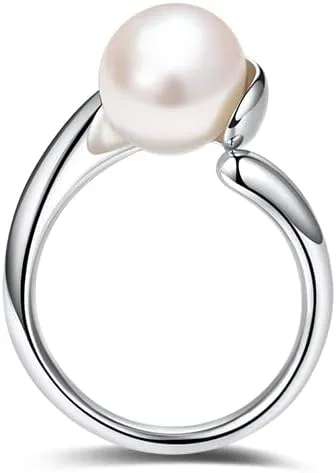 Miniatura 2 de Anillo de perlas de 0.315-0.335 in S925 chapado en oro para mujer, anillo liso abierto de eternidad para mujeres, perlas blancas cultivadas en agua