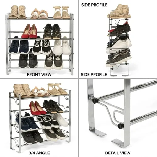 Miniatura 6 de USTECH Zapatero de 4 niveles patentado ajustable y expandible Estante de metal portátil para armario de entrada Estante de metal para zapatos