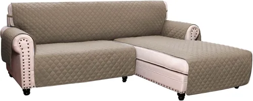 Miniatura 11 de Funda protectora acolchada reversible para muebles en forma de L, funda impermeable para sofá modular de 3 plazas, con correas elásticas para perros