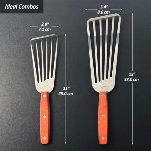 Miniatura 7 de Paquete de 2 espátulas de pescado, espátulas ranuradas de acero inoxidable para voltear, girar, freír y asar, espátulas ranuradas de metal de 3 x 6