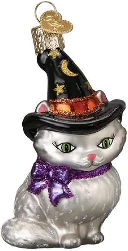 Miniatura 5 de Old World Christmas Adorno de cristal soplado de calabaza de bruja Jack O'Lantern para árbol de Navidad, decoración navideña hecha a mano, colección