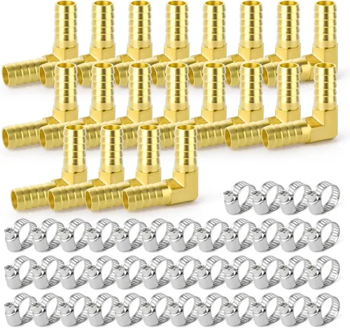 Miniatura 13 de GASHER 20 Piezas Reductor de Púas de Manguera de Latón, 1/2 Pulgada a 1/2 Pulgada (12.7mm) ID de Manguera con 40 Abrazaderas de Manguera, Reductor