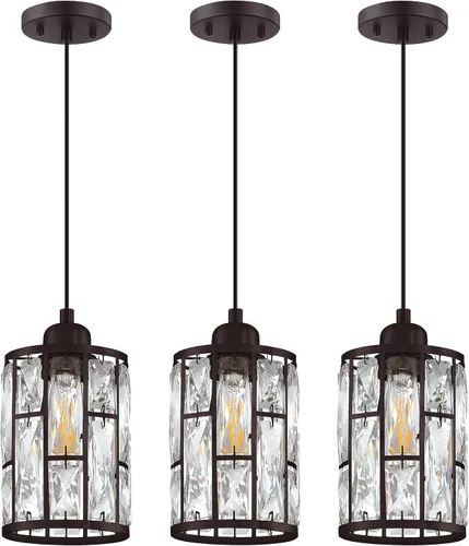 Paquete de 3 lámparas colgantes de isla de cocina con pantalla de cristal de 5.4 pulgadas, acabado negro, lámpara colgante moderna con pantalla de