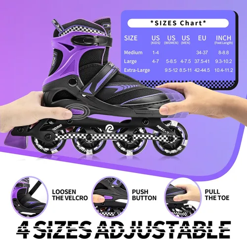 Miniatura 5 de Ruthfot Patines en línea ajustables para niños y niñas con ruedas de luz completa, patines para exteriores para niños y mujeres Púrpura