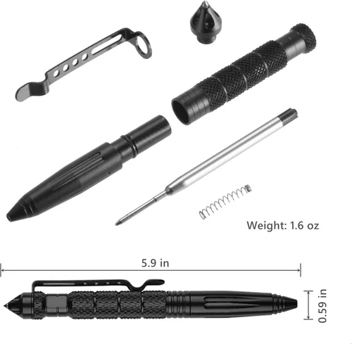 Miniatura 2 de Bolígrafo táctico militar de acero de tungsteno, paquete de 2 unidades de autodefensa de emergencia con 8 recambios de bolígrafo negro