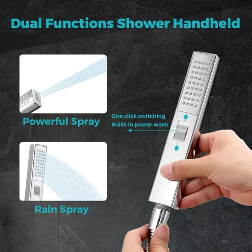 Miniatura 5 de Cabezal de ducha de lluvia, cabezal de ducha rectangular de 12 x 8 pulgadas con rociador de mano, juego de cabezal de ducha doble con barra