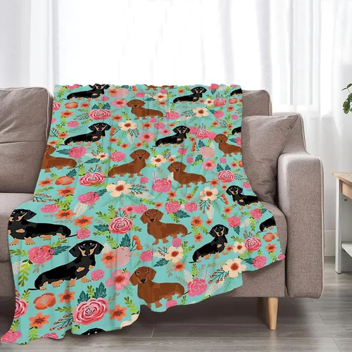 Miniatura 2 de Jinflower Manta de Perro Salchicha Bonito Patrón de Perro Salchicha Manta de Tiro para Niñas Niños Adultos Súper Suave Cálida Acogedora Manta
