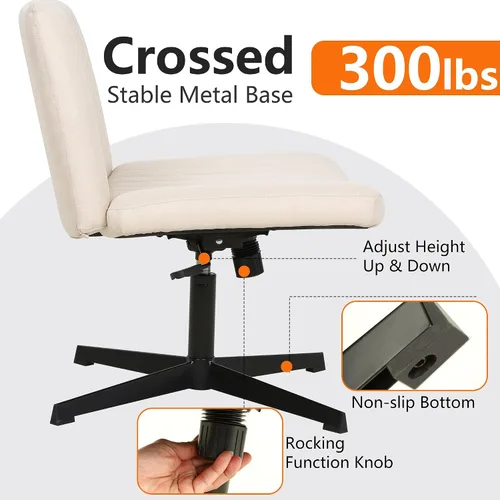 Miniatura 6 de FDW Silla Criss Cross sin brazos, silla de escritorio de oficina con patas cruzadas, ajustable, giratoria, ergonómica, sin ruedas, respaldo