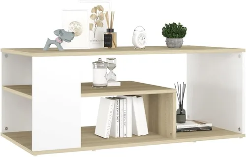 Miniatura 3 de Mesa de centro central, mesa central rústica de granja, adecuada para sala de estar, oficina, balcón, estudio blanco y roble Sonoma de 39.4 x 19.7 x