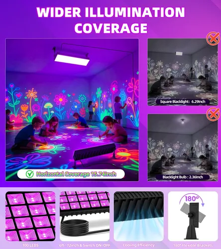 Miniatura 8 de Luz negra de 120 W, luz negra IP66 con enchufe+interruptor+cable de 6 pies, luz negra impermeable con 100 LED, luz negra para fiesta brillante