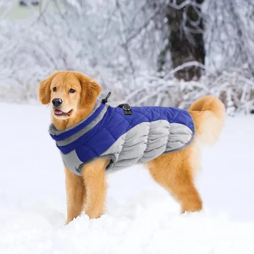 Miniatura 5 de Lelepet Abrigo Cálido para Perro Abrigo de Invierno para Perro Impermeable Chaqueta para Perros con Arnés Incorporado Chaleco de Forro Polar Azul