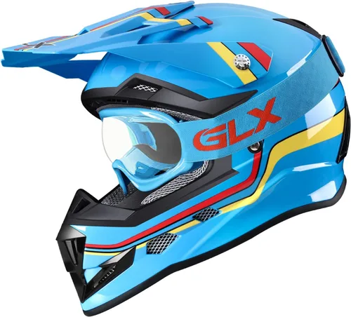 Miniatura 4 de GLX GX623 Combo de Casco para Jóvenes ATV/Dirt Bike - Azul Retro, Mediano - DOT retro azul