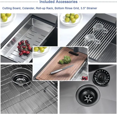 Miniatura 8 de Fregadero In-Hovheir de 33 pulgadas de acero inoxidable negro de 33 x 22 pulgadas, fregadero de cocina de granja con delantal, fregadero de cocina