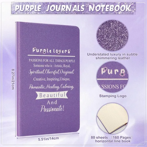 Miniatura 2 de Jetec 6 cuadernos morados de Navidad morados, regalos de diario de Navidad para mujeres, diario con purpurina con bolígrafos, juego de bolígrafos