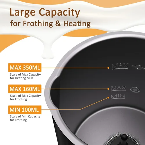 Miniatura 3 de Espumador de leche, vaporizador de leche eléctrico 4 en 1 para café con pantalla de temperatura, calentador de leche automático desmontable