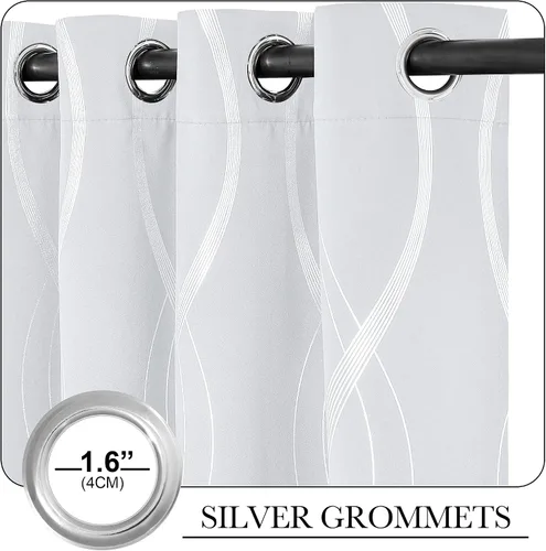 Miniatura 3 de NICETOWN - Cortinas opacas extra largas para ventana grande, color blanco grisáceo, 2 paneles, 52 x 102 pulgadas, líneas onduladas impresas de 1