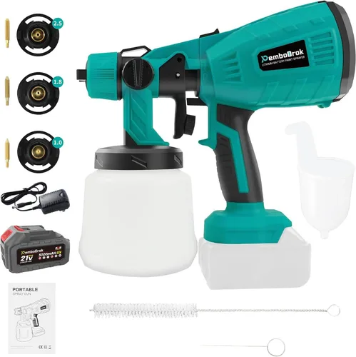 Miniatura 9 de Pulverizador de pintura inalámbrico: pistola de pulverización de mano HVLP con batería de litio de 21 V, 3 boquillas, 3 patrones, ideal
