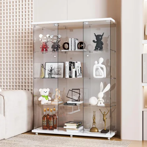 Miniatura 15 de FANYUSHOW Vitrina de cristal con doble puerta y cerradura, estilo de instalación rápida, gabinete Curio de 4 estantes de vidrio templado de 5mm