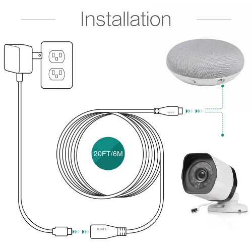 Miniatura 4 de TUSITA Cable de extensión de alimentación micro USB (20 pies 19.7 ft) – Cable extensor macho a hembra de repuesto para Blink XT2 al aire libre