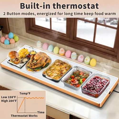 Miniatura 4 de Tapete de calentamiento para alimentos (extra largo de 40 x 12 pulgadas), bandejas de calentamiento para bufés, fiestas y uso diario, calentador