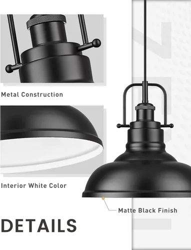 Miniatura 3 de zeyu Lámpara colgante industrial de 1 luz, lámpara colgante de 11 pulgadas para isla de cocina, pantalla de cúpula de metal en acabado negro mate