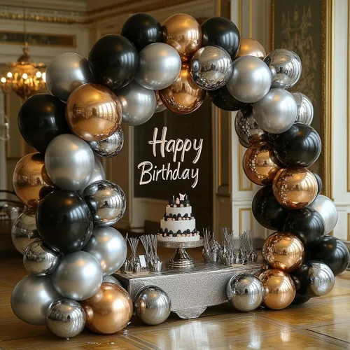 Miniatura 4 de Bezente Globos de látex de confeti negro y plateado, 60 globos de 12 pulgadas, cromados metálicos y confeti de 12 pulgadas, para Año Nuevo
