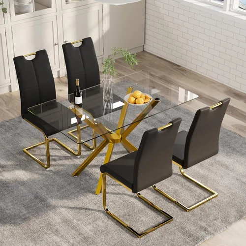 Miniatura 30 de Mesa de comedor de 5 piezas de 47 pulgadas con 4 sillas de piel sintética, juego de mesa de comedor moderno para 4, mesa de cocina rectangular