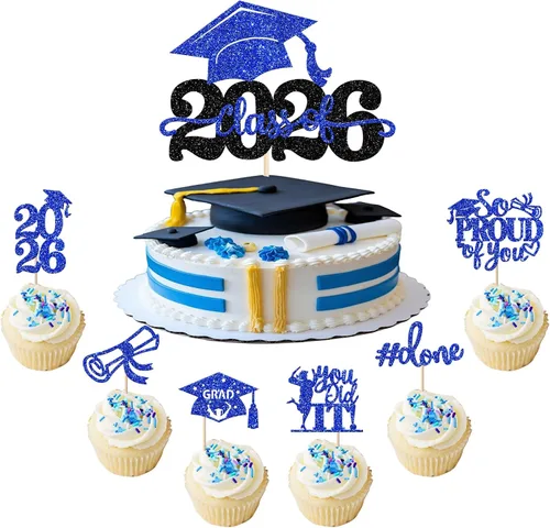 Miniatura 35 de Paquete de 24 adornos para cupcakes de clase 2025 con purpurina 2025 para diploma de graduación 2025 para cupcakes temáticos de graduación 2025
