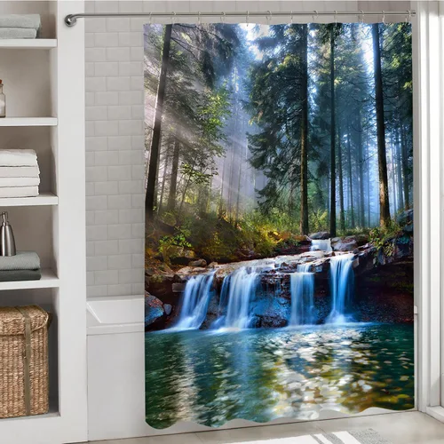 Miniatura 4 de Cortina de ducha en cascada de primavera, paisaje tropical, selva, selva tropical, árbol verde, verano, naturaleza, paisaje, tela de poliéster